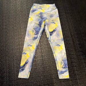 Blue and yellow tie dye leggings